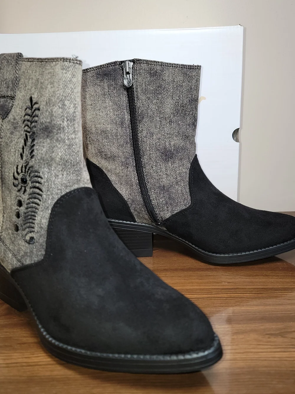 Blowfish Malibu Women's Black and Gray Western Ankle Boots - Size 8.5